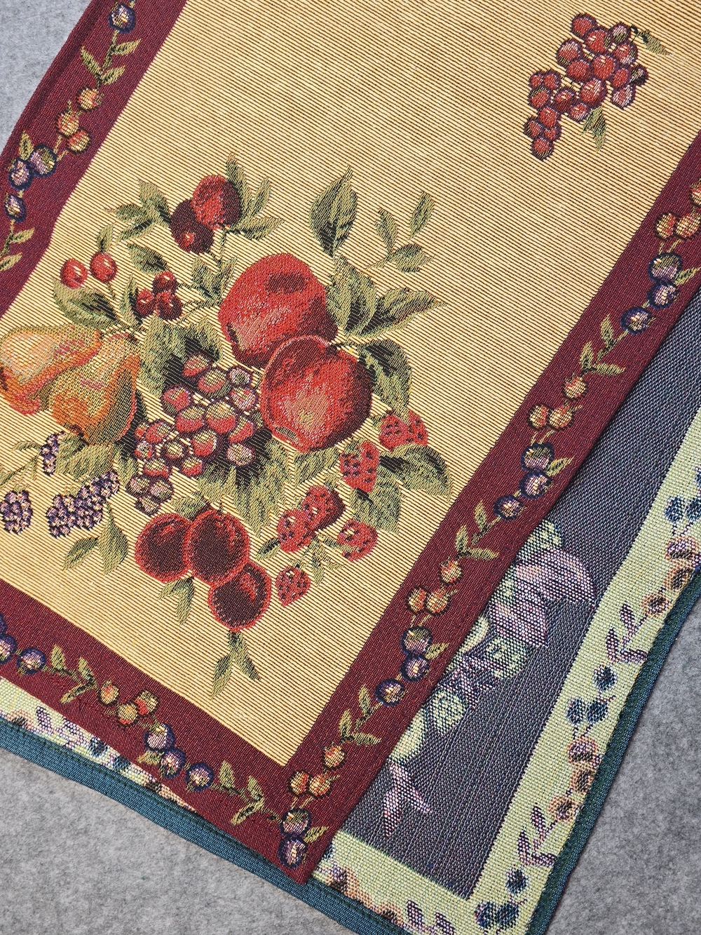 Tapestry Table Runner 70" X 13" Fruit Red Tan